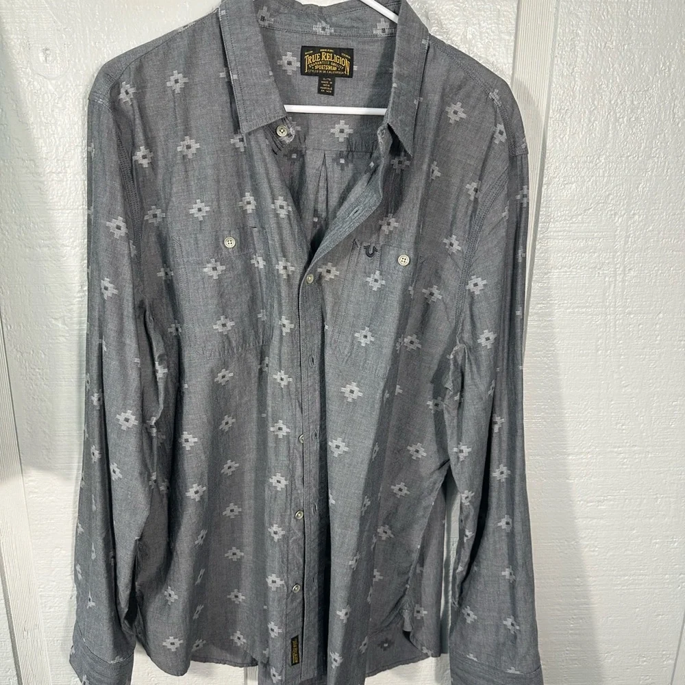 True Religion Men’s Gray Button Down Shirt Size XL EUC